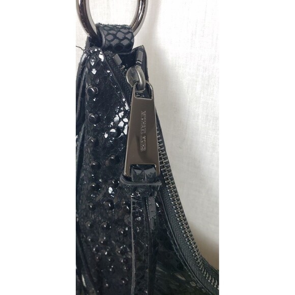 Women's Michael Kors M Rhea Crystal Black Slouchy Shoulder Handbag Patent Python - Picture 5 of 10